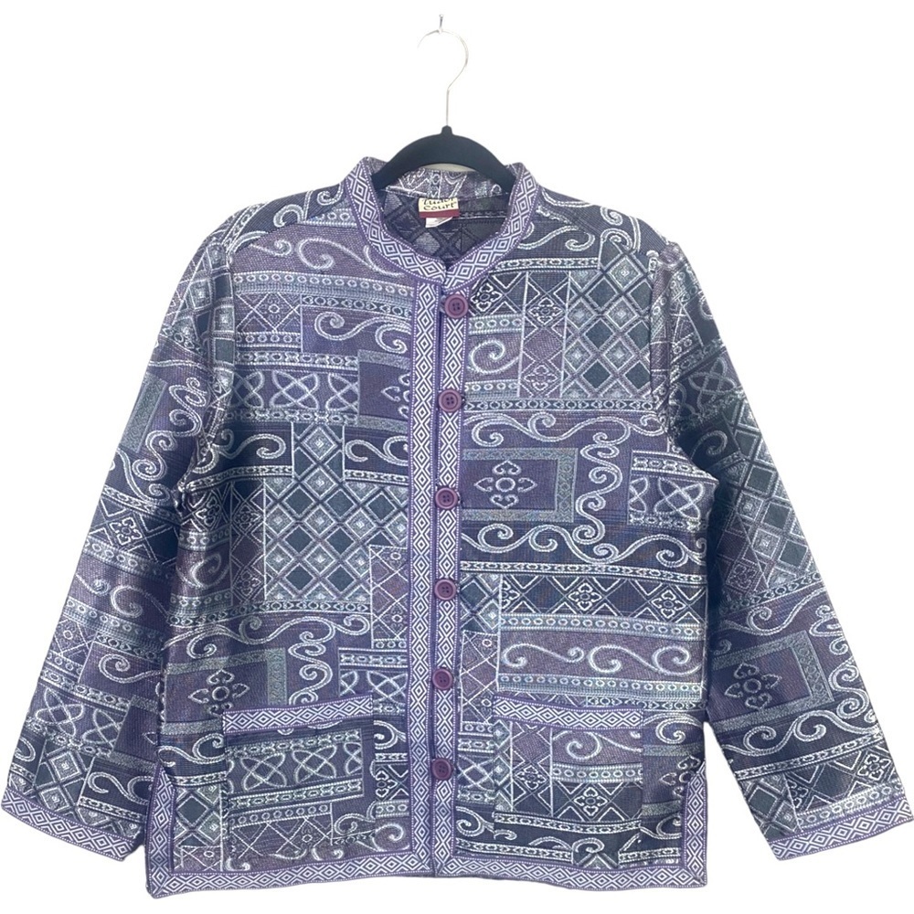 Tudor Court Lavender Purple Geometric Tapestry Aztec Blazer Jacket Size Medium.